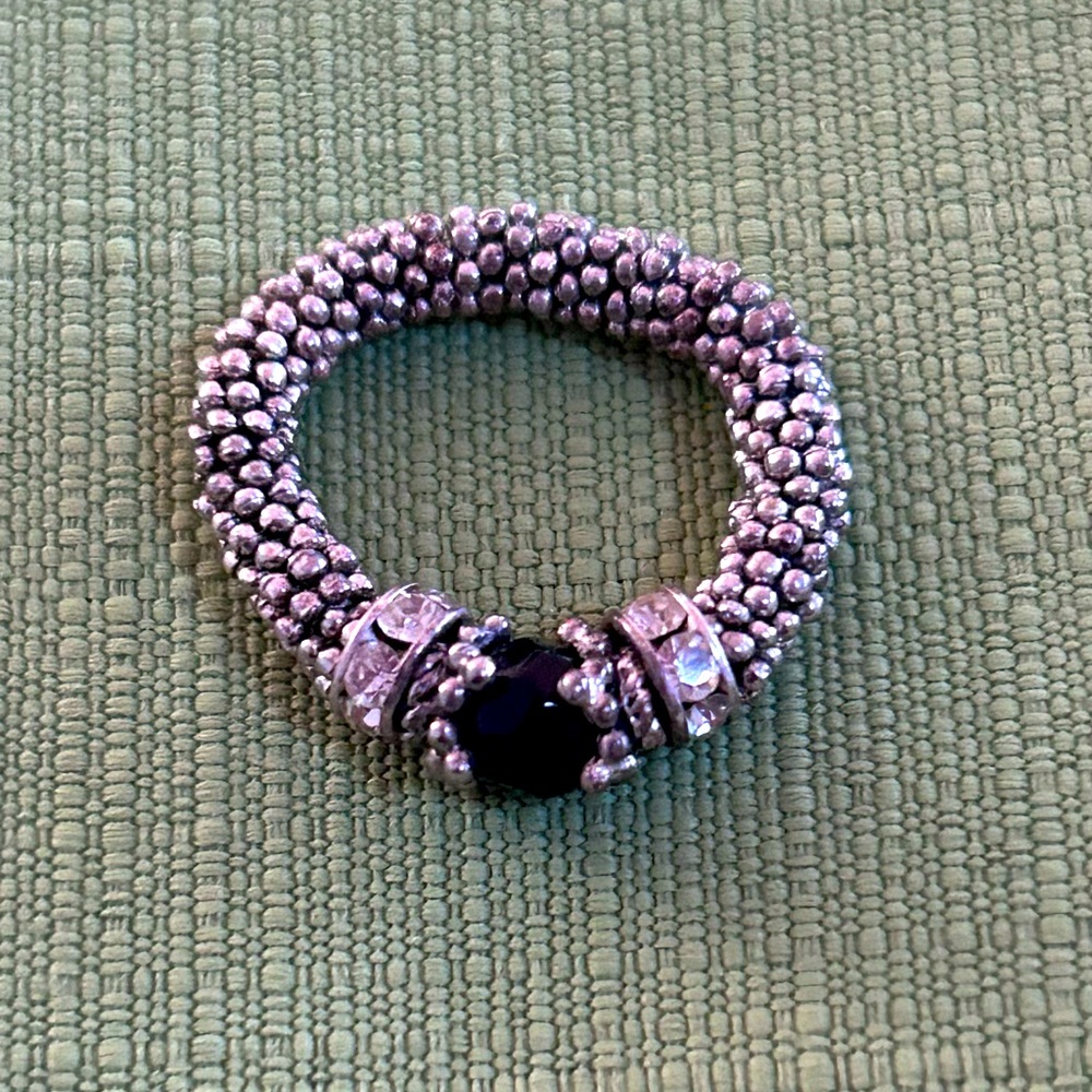 Elegant Silver and Black Onyx Beaded Ring